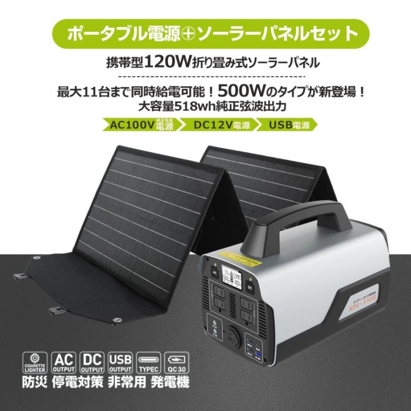 SALE ソーラーパネル 120W ポータブル電源 セット518Wh 140000mAh 大