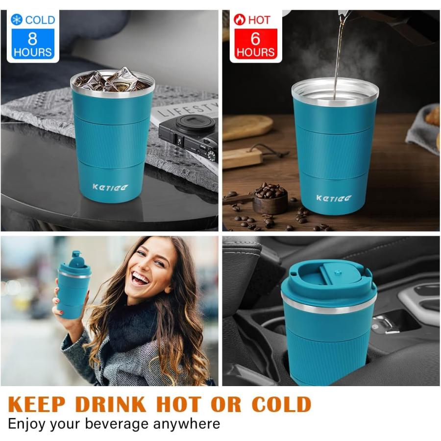 KETIEE Travel Mug 12oz  Insulated Coffee Mug with Leakproof Lid  Travel Coffee Mug Vacuum Stainless Steel Double Walled Reusable Coffee Cup for Hot