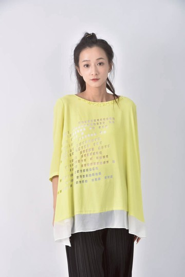 (M) zucaro雪紡黃色長袖上衣