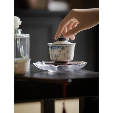 棠頌丨玉瓷手繪青花竹子蓋碗釉下彩家用功夫茶具泡茶碗茶杯防燙