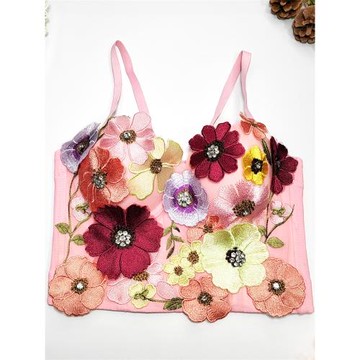 立體花刺繡釘珠魚骨外穿胸衣背心吊帶短款甜美女團表演出舞臺歐美