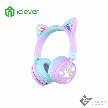 iClever BTH21 炫光無線兒童耳機-紫綠色