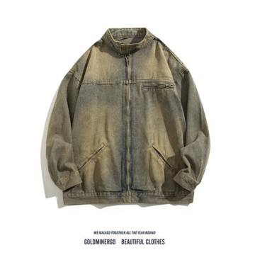 美式復古水洗做舊牛仔外套男女春秋季潮牌高級感寬松拉鏈工裝夾克