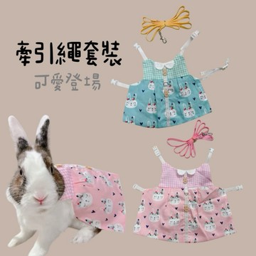 哈密兔事·最後一件特價🉐夏日薄款 牽引套裝｜胖胖兔請進·春夏透氣款 兔兔外出衣服·兔穿新衣服🔹兔用品裙子上衣