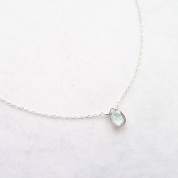 拉長石 光譜石 水滴切割 純銀 優雅裸感項鍊