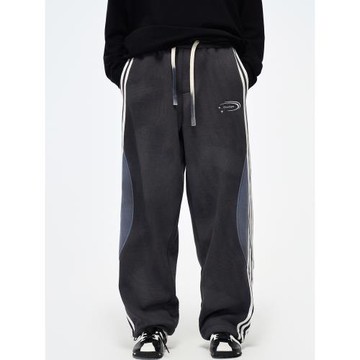 overlaps原創小眾設計潮牌休閑運動長褲側縫直筒加絨寬松衛褲褲子