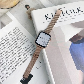 金屬細軟編織不銹鋼鏈條適用AppleWatch可調節錶帶