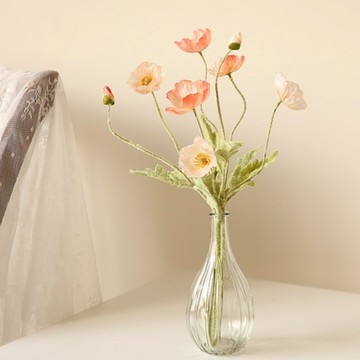 The Flower Market 頂級仿真罌粟花 + 水滴型花瓶  珊瑚粉色  1組