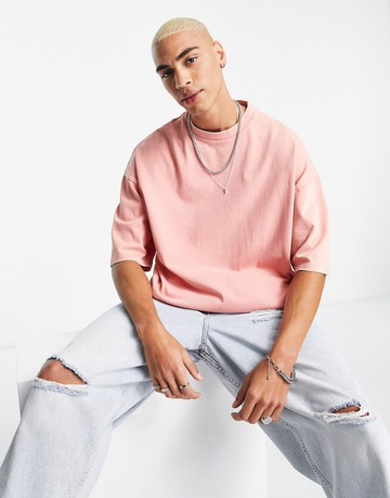 ASOS DESIGN oversized heavyweight t-shirt in acid washed coral-Orange
