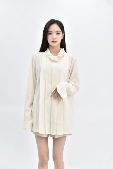 (L) naracamicie 長袖摺紋杏色襯衫上衣