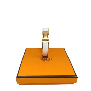 HERMES CLIC H LOGO琺瑯扣式手環(白色/玫瑰金/PM)
