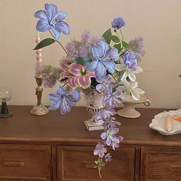 免運/快速出貨 仿真花擺件  假花 仿真盆栽 裝飾花藤  3d打印高質感法式復古仿真花假花束家居軟裝插花裝飾紫色花藝套餐 可開發票