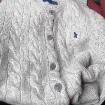 未圖漠美式復古麻花圓領小馬刺繡2024秋冬季新款開衫寬松針織毛衣