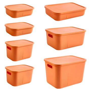 dayneeds 日需百備 Q萌撞色系附蓋收納盒7入組 四色可選 整理盒 雜物盒 零食盒 SN10-ALL-OG7  S(25.3 x 18 x 7.7cm)+M(25.3 x 18 x 15cm)+L(36.5 x 25.7 x 7.8cm)+XL(36.5 x 25.7 x