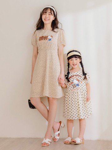 KITTY復古台灣親子款．珍奶波點後釦雪紡女童洋裝