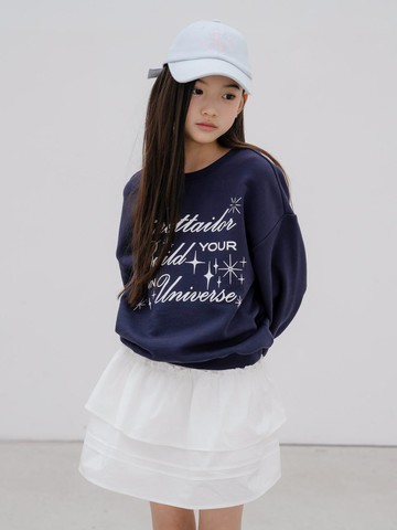 Glitter Lettering Crop Sweatshirt [Navy]