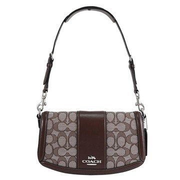 COACH CT767 ANDREA 浮雕LOGO織布印花皮革翻蓋單肩包.深咖