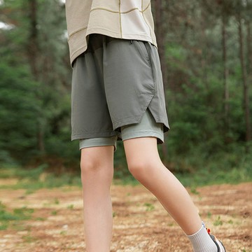 babybody - 防走光假兩件吸濕速乾短褲-後口袋-灰綠