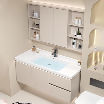 開立發票 浴室鏡櫃  陶瓷一體盆浴室柜折疊風水鏡隱藏式鏡柜衛生間洗漱臺洗手盆柜組合 快速出貨