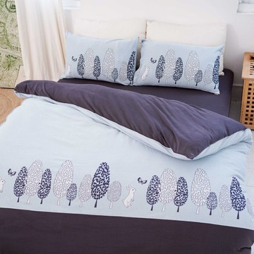 (雙人)UMORFIL膠原蛋白針織小兔寢具組-灰藍/岩石灰∣四件組