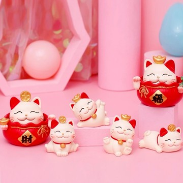 招財喵喵🐱送小錢龜【保庇BOBEE】幸運紅福/紅財招財貓&隨機小招財貓組合-2入組合