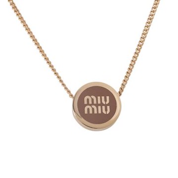 MIU MIU 經典LOGO圓形搪瓷金屬項鍊(金色/焦糖色)