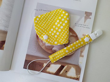 【5日內出貨】黃底白點點 二合一奶嘴夾  奶嘴防塵套+奶嘴夾