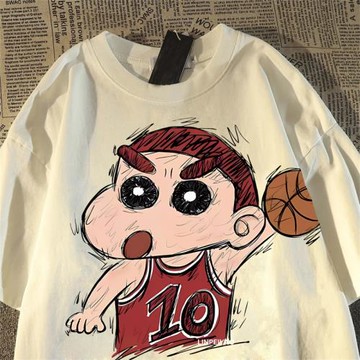 日系復古籃球蠟筆小新純棉短袖t恤男女2025新款寬松百搭半袖上衣