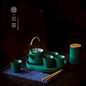 日式提梁壺茶具套裝簡約家用功夫茶具一壺四杯陶瓷茶盤整套泡茶器