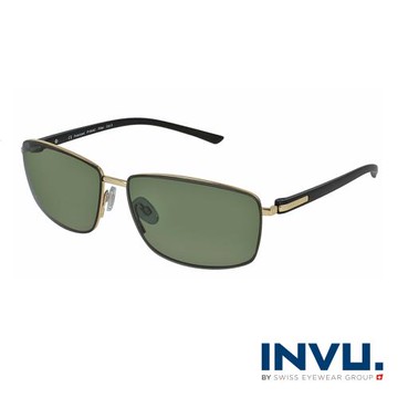 【INVU】瑞士知識型方框款偏光太陽眼鏡(金/黑 P1004C)
