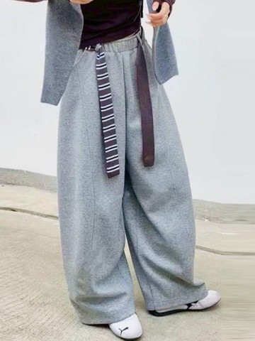 絲巾腰帶休閒衛衣彎刀褲-2色 393296