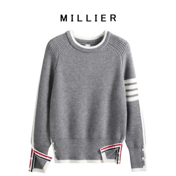 TB圓領套頭毛衣男女同款秋冬新款韓版學院風四條杠針織長袖厚上衣