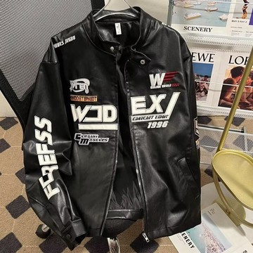 限時優惠 潮牌休閒機車外套 美式高街PU皮衣夾克痞帥刺繡立領機車外套