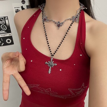 【台灣公司 可打統編】免運 暗黑哥特y2k重工雙層十字架項鏈女小眾設計感朋克個性鎖骨鏈頸鏈 可開發票 全館五折 工廠現貨直銷 新品特價 z9211