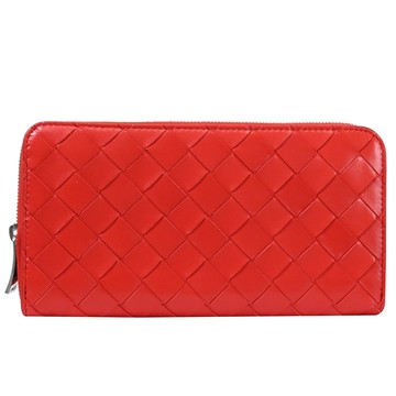 BOTTEGA VENETA 寶緹嘉  品牌經典編織小羊皮ㄇ字拉鍊長夾(紅色)