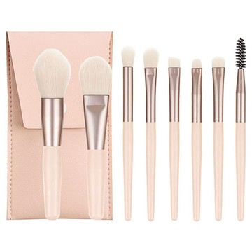 Simple Line 便攜式迷你彩妝刷具8件組附化妝包  粉色  1組