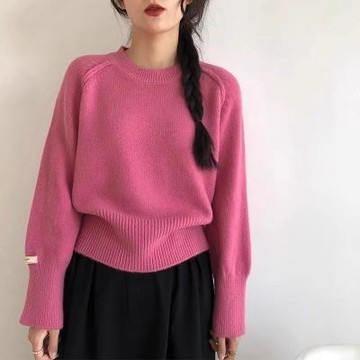 【 𝑭𝒍𝒐𝒘𝒆𝒓𝒔𝒆𝒂】韓版 浣熊絨 圓領毛衣 針織上衣 針織毛衣 長袖上衣 秋冬上衣 衣服女