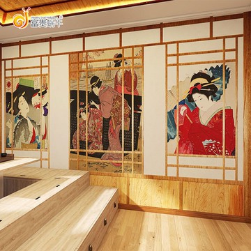 日式和風仕女墻紙仿真障子門民宿壽司料理店居酒屋劇本殺裝飾壁紙