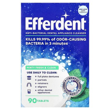 Efferdent, 抵御細菌牙科器具清潔劑，薄荷清爽潔淨，90 片