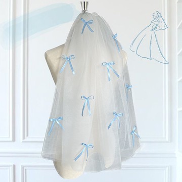Blue Ribbon Veil : Wedding bridal veil