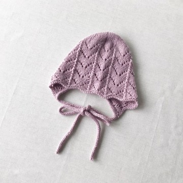 手工編織嬰兒帽 6M~ 薰衣草色 100% 羊毛