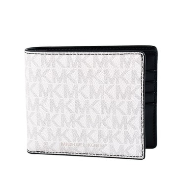 MICHAEL KORS 男款 緹花LOGO防刮八卡短夾/附證件夾-白色