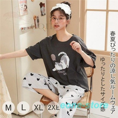 猫柄パジャマ ルームウェア レディース かわいい ハート柄 春夏 部屋着 寝巻き 上下セット プレゼント 女性 半袖 パンツ ズボン 韓国風 通販 Lineポイント最大get Lineショッピング