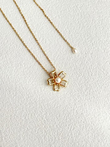 日系日常簡潔淡水珍珠櫻花韓銅可調校頸鏈