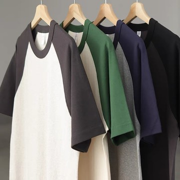 美式復古寬版雙色插肩圓領重磅短袖T恤 【我我只賣不透的白T】拼色短袖 寬鬆短袖 短T 重磅短袖