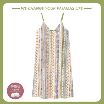 2025年睡裙女夏季帶胸墊一體式吊帶睡衣中長款甜美少女國風家居服