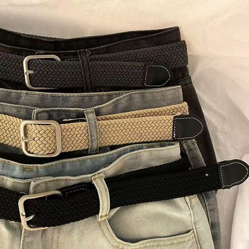 帆布針釦編織腰帶 男女韓版潮流免打孔皮帶 休閒百搭褲帶 復古編織彈性皮帶 日常穿搭皮帶 日常穿搭皮帶