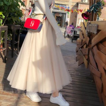 三層中長款仙女垂感網紗半身裙