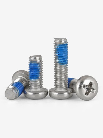 M3M4M5 304不銹鋼圓頭十字點膠螺絲防松防滑耐落藍膠數碼盤頭螺釘