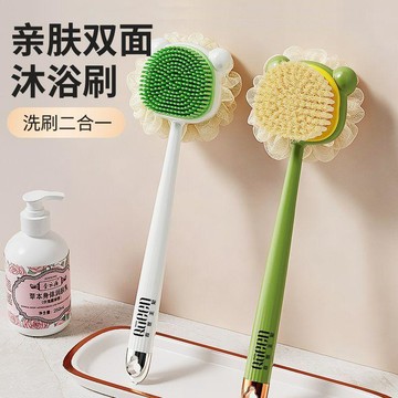 🌟臺灣出貨🌟百世王妃親膚雙面沐浴刷洗澡長柄軟毛硅膠搓泥搓後背沐浴球打泡器